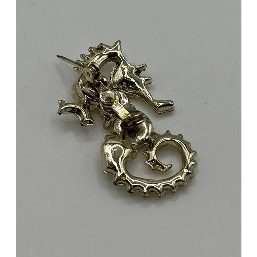 Vintage Gold Tone‎ Seahorse With Mother Of Pearl Discs Brooch /Pin Nautical